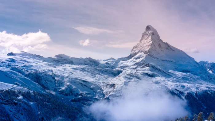 white snow capped mountain birds eye view of Matterhorn 2k 4k