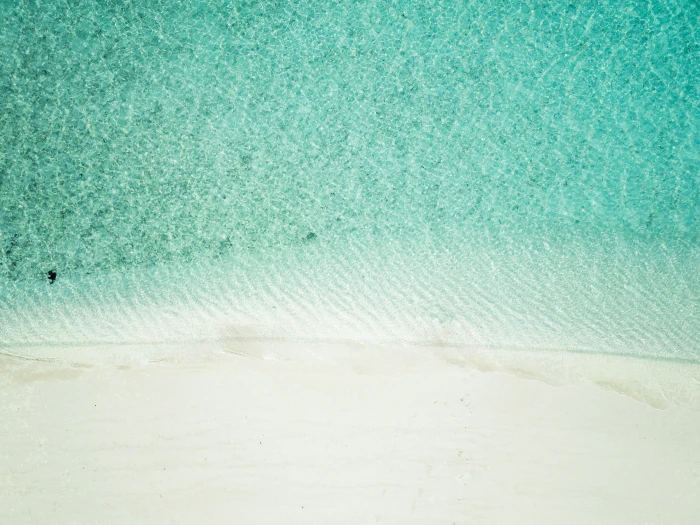 aerial view of white sand beach sea drone green shore 2k 4k