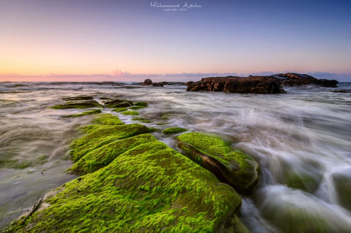 body of water flowing under the blue sky RGB color sunset 2k 4k