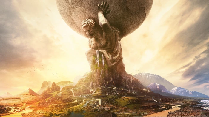 giant man carry earth statue Sid Meier s Civilization VI fantasy art 2k 4k