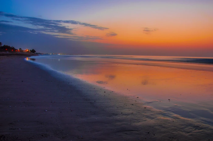 oman muscat shati al qurum waves sun water sky sunset 2k 4k 5k