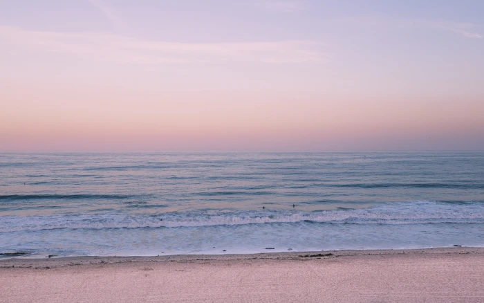 pink and blue beach shore horizon sea ocean wave sand sky 2k 4k 5k