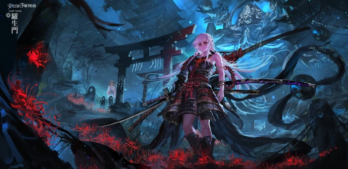 Pixiv Fantasia anime girls white hair long red eyes 2k 4k 5k