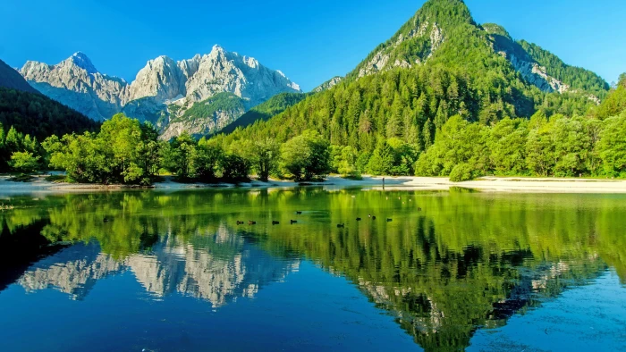 reflection nature mount scenery wilderness lake jasna slovenia 2k 4k