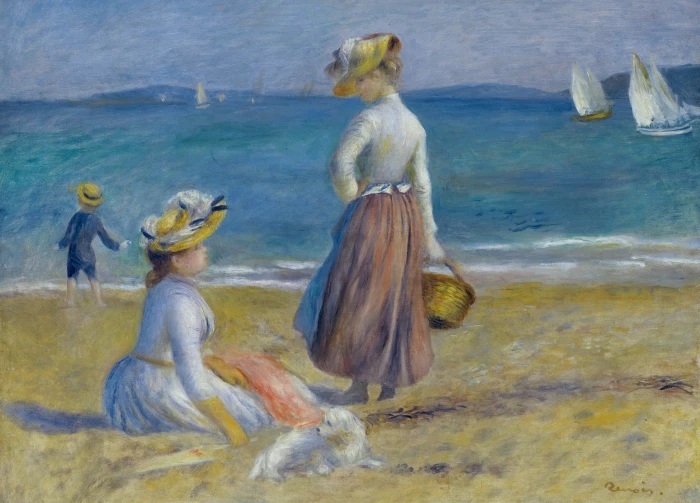sea girls boat picture sail Pierre Auguste Renoir Figures on the Beach 2k