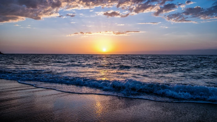 sea horizon sky ocean sunset water shore sandy beach 2k 4k