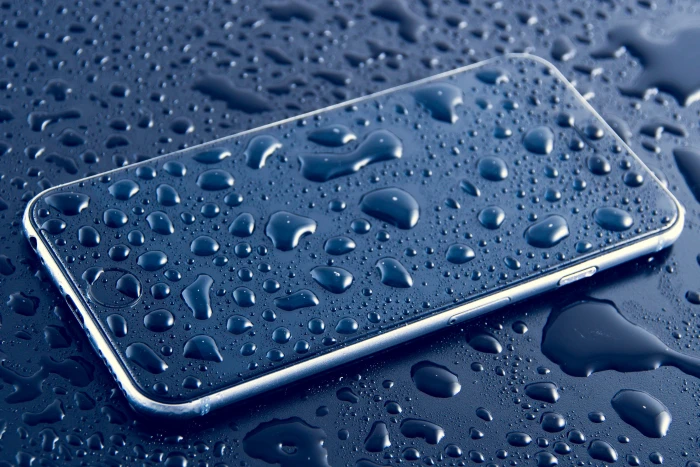 Wet mobile iPhone smartphone with water drops technology business 2k 4k