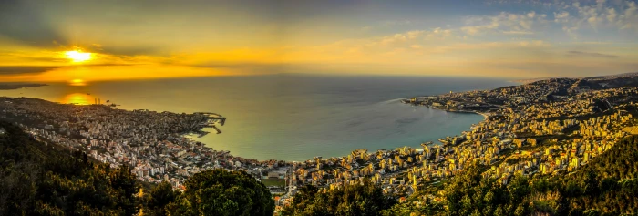 aerial view of city near seashore surrounded by mountains jounieh lebanon 2k 4k 5k