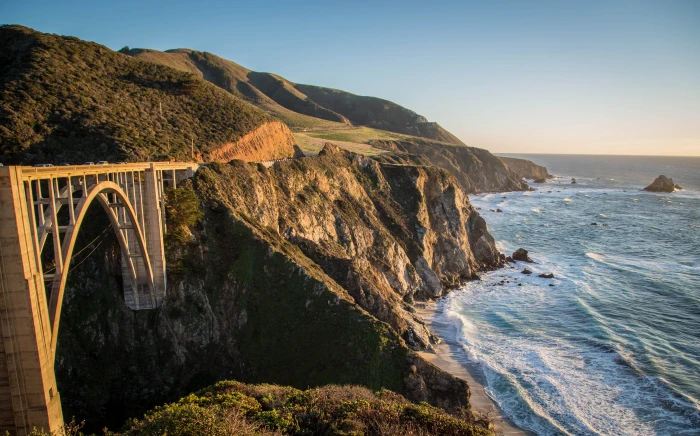 bixby creek bridge united states monterey big sur sunset 2k 4k 5k
