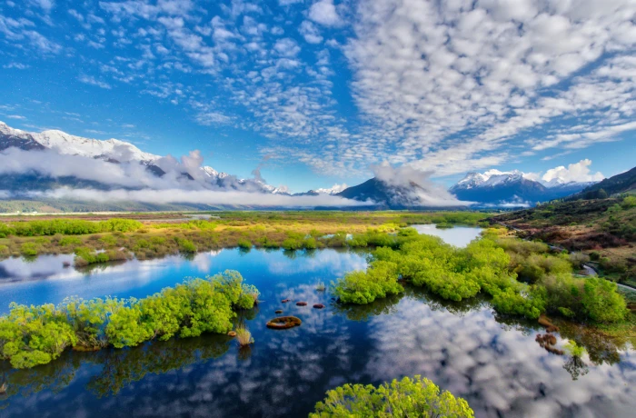 body of water surrounding plants during daytime Drone Love 2k 4k