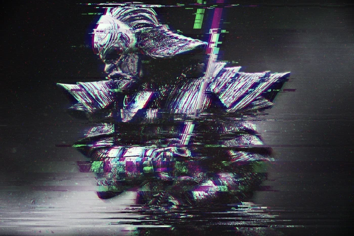 distortion samurai RGB katana glitch art abstract 2k