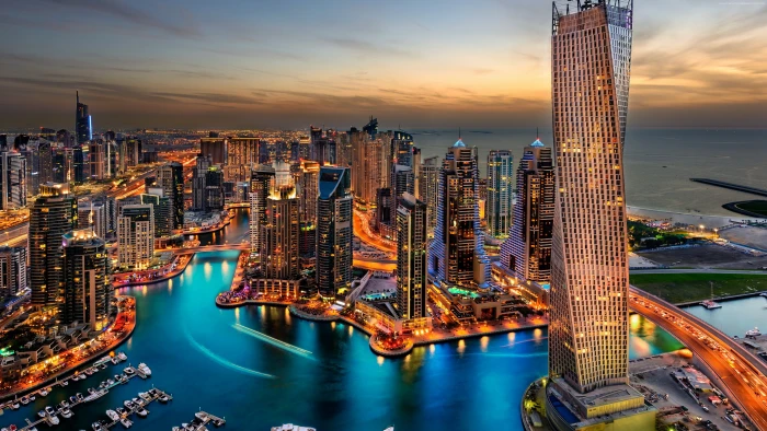 dubai city Skyscrapers building Hotel Travel night lights 2k 4k