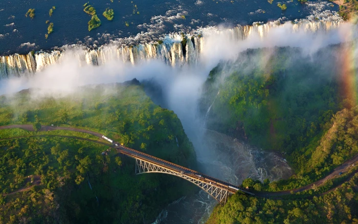 Iguazo Falls waterfall Africa aerial view bridge nature 2k 4k