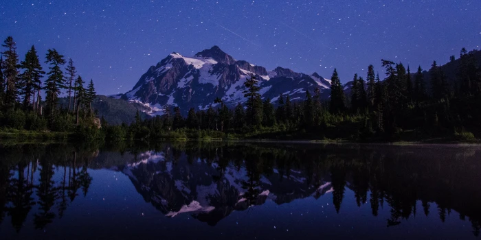 landscape photography of snowy mountain s reflection on body water during nighttime 2k 4k