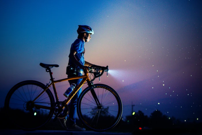 Man out with bicycle at night people adventure bicycles bike 2k 4k