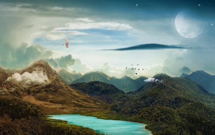 moon Mountains Landscape 2k 4k