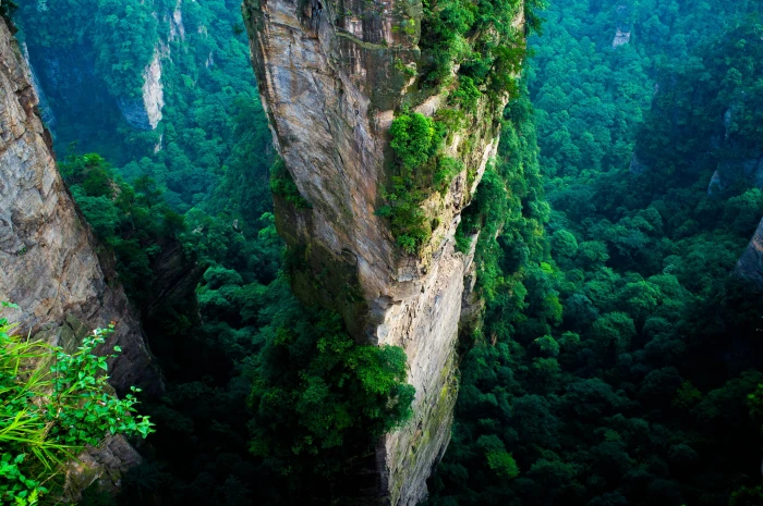 mountain peak landscape forest China cliff mountains green 2k 4k