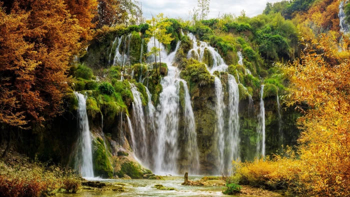 national park waterfall croatia plitvice lakes europe scenery 2k 4k