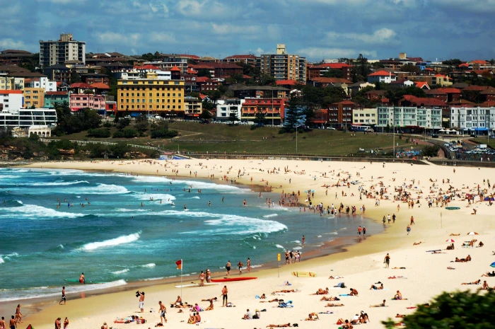 people on beach bondi sydney australia sea building exterior 2k