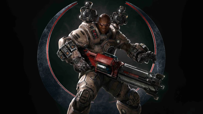 Quake Champions Keel indoors one person standing holding 2k 4k 5k 8k