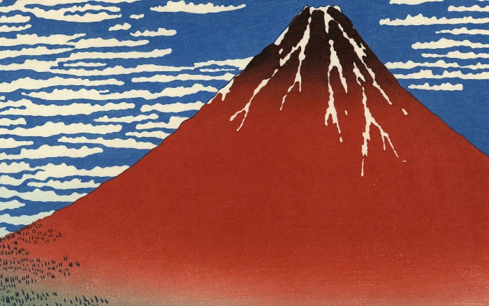 red fuji mountain hokusai illust art no people pattern 2k 4k