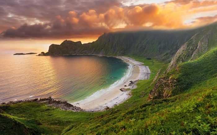 Sea Bay Beach Cliffs Sunset iMac Retina Ultra H scenics nature 2k 4k
