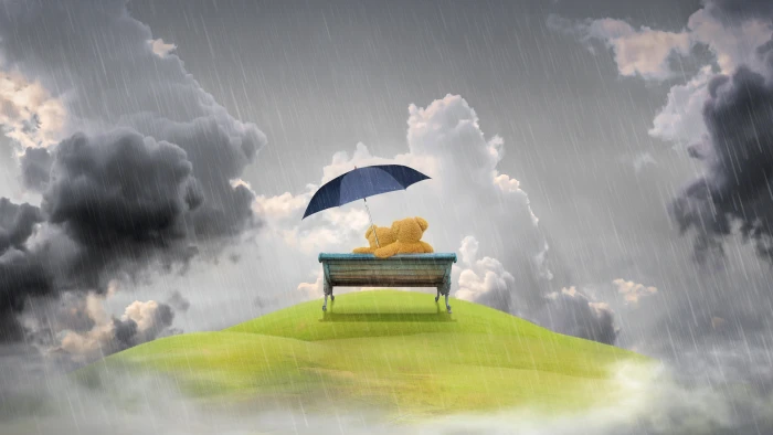 Valentine Bears Couple umbrella cloud sky protection 2k 4k 5k