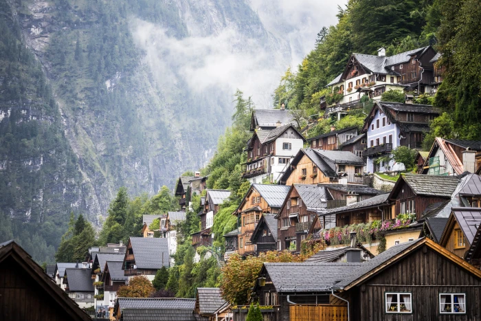 Vintage Fairytale Houses in Austrian Mountains architecture 2k 4k