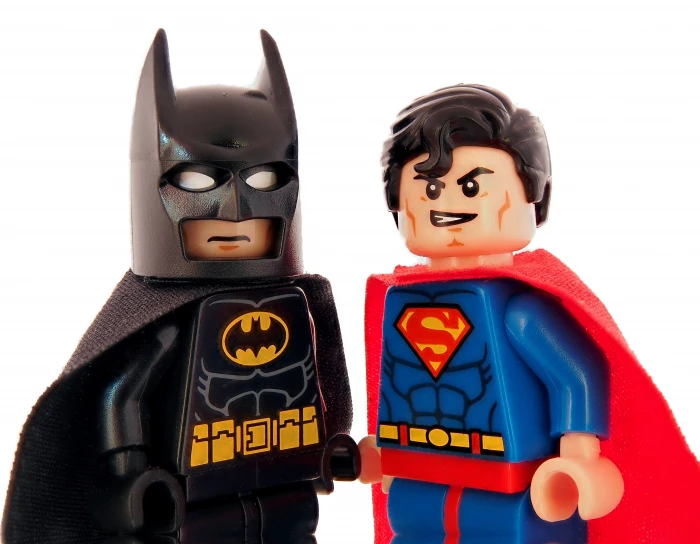 Batman and Superman LEGO minifigures superhero fast strong 2k 4k