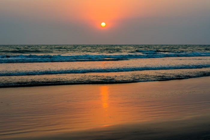 beach at sunset ocean sea water summer vacation 2k 4k 5k