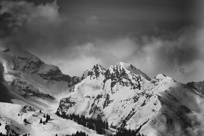 Grayscale Photo of Snow Capped Mountain wallpaper altitude 2k 4k 5k