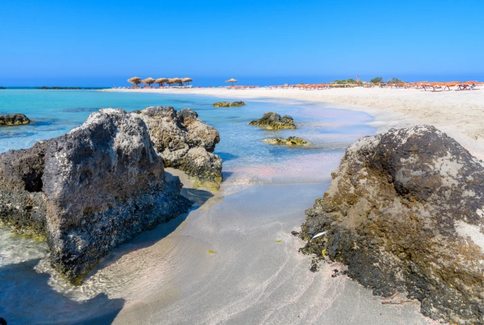 greece elafonisi beach rocks sea water land sky rock object 2k 4k 5k