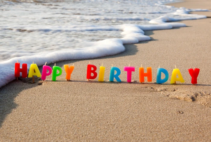 Happy Birthday candle beach sea sand holiday congratulations 2k 4k 5k