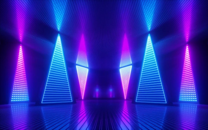 neon glowing lights colorful triangle abstract Abstract 2k 4k 5k