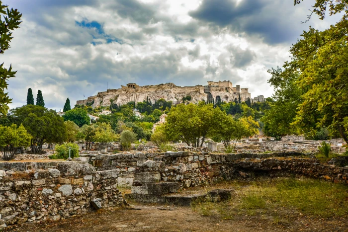 scenery of trees and mountain acropolis parthenon athens greek 2k 4k