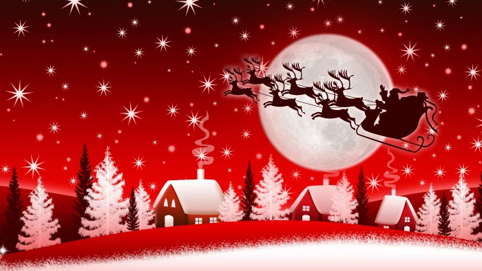 silhouette of Santa Claus and reindeer Christmas New Year moon 2k 4k 5k 8k