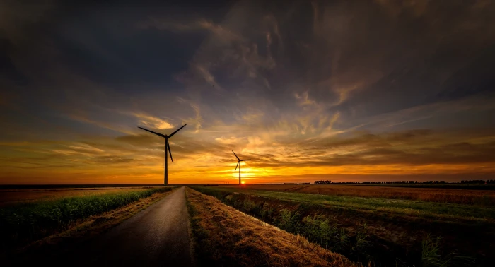 wind turbine sunrise road sky nature hd sunset 2k 4k 5k