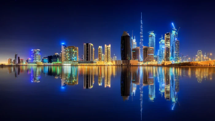 dubai city lights uae downtown water united arab emirates 7 2k 4k 5k 8k