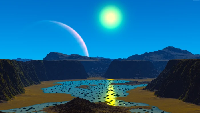 planet surface alien sun moon fantasy landscape 2k 4k 5k 8k