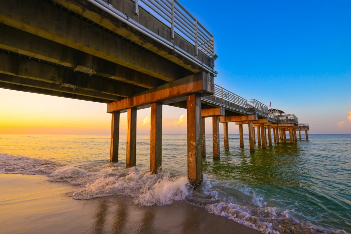 orange beach alabama bridge sunset gulf shores pier water 2k 4k 5k