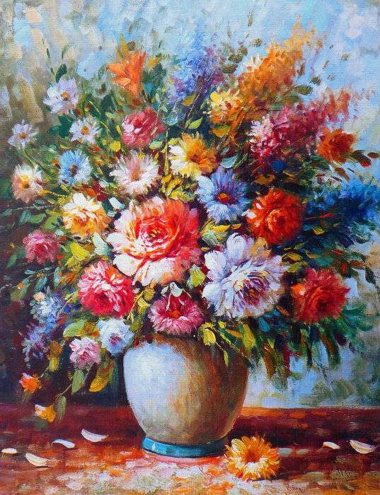 photo of flower arrangement in vase oil painting image art 2k
