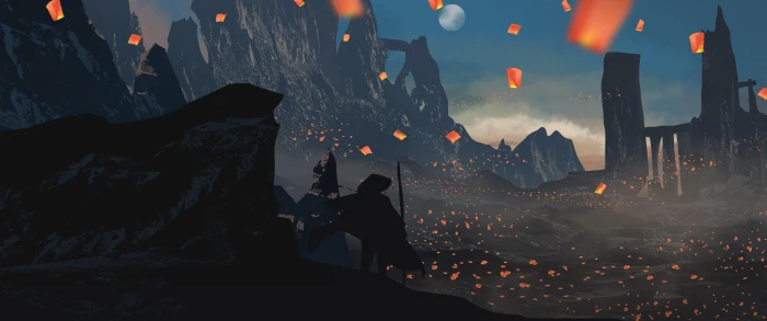 Samurai art lantern sky celebration japan dual monitor widescreen wide screen multiple 2k