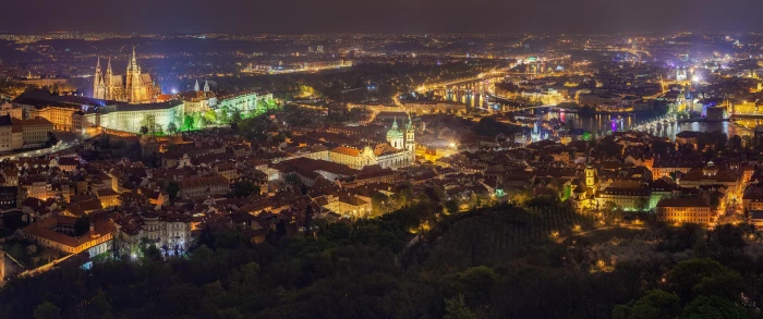 Night view of Prague dual monitor widescreen wide screen multiple 2k