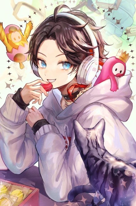 Anime woman headphones music cute 2k