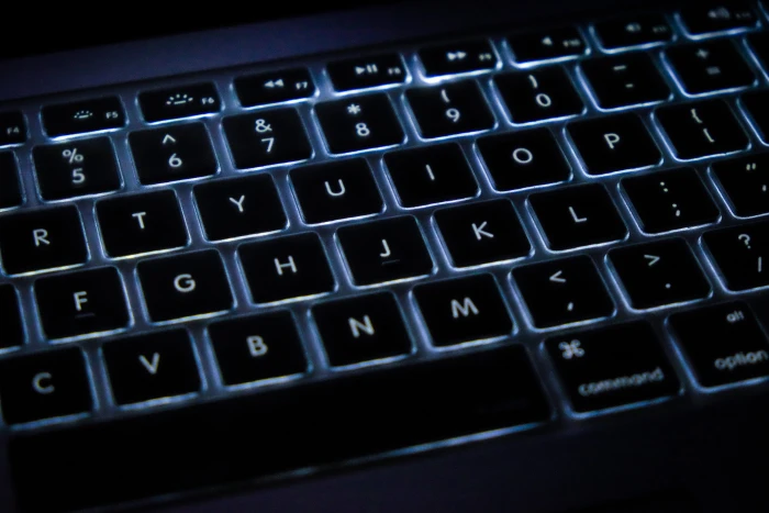 black and gray computer keyboard backlit tech keys glowing 2k 4k 5k