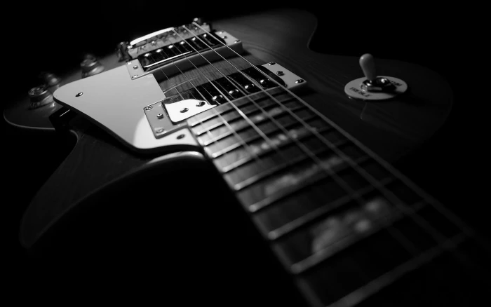 grayscale photo of electric guitar photography 2k