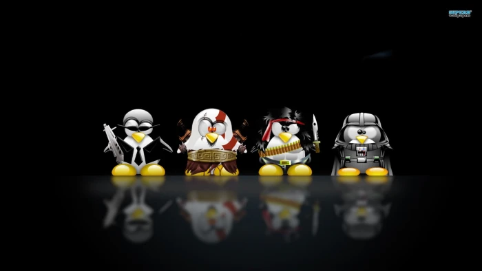 several Angry Bird figures GNU Tux Linux Darth Vader Kratos 2k