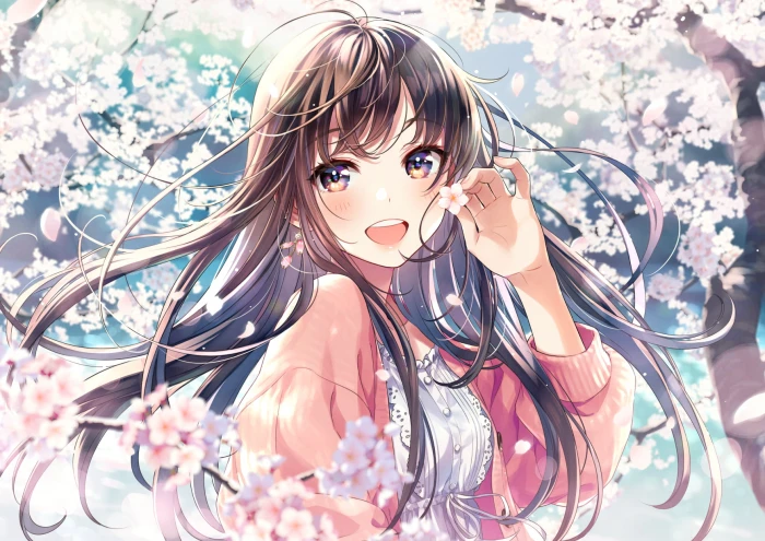 anime girls original characters brunette long hair looking at viewer 2k