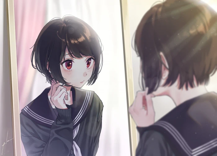 anime girls original characters women brunette short hair 2k