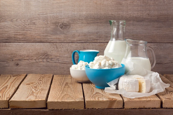Board cheese milk bokeh bowls pitchers dairy products 2k